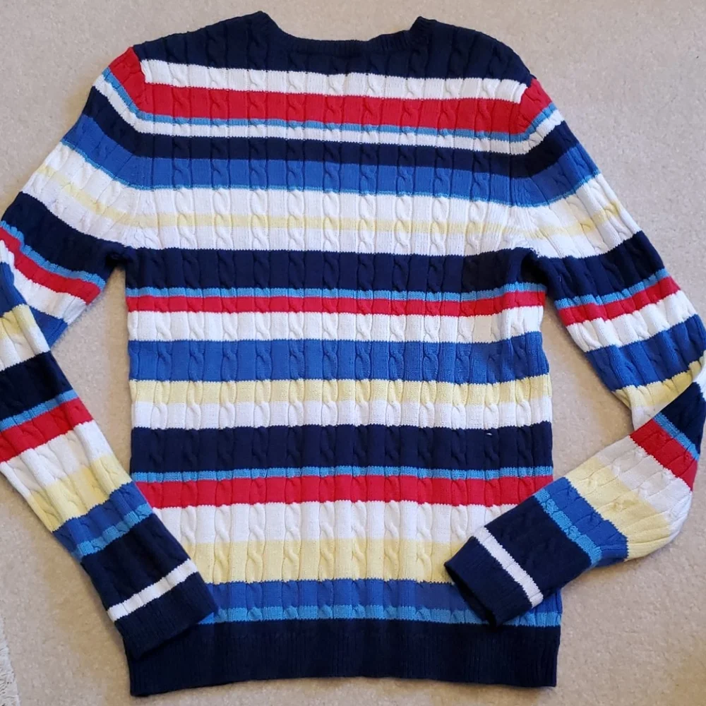 Cherokee 100% cotton stripped sweater yellow, white, red, navy size S like NEW - Picture 3 of 5